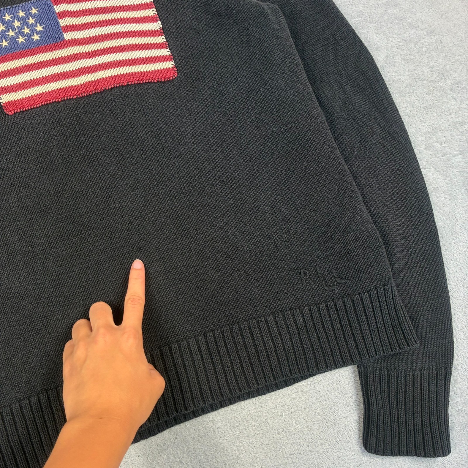 Women's VTG Lauren Ralph Lauren 2000's Y2K USA Flag Black Medium Knitted Jumper image 5