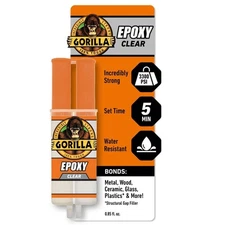 Gorilla 2 Part Epoxy, 5 Minute Set, .85 Ounce Syringe, Clear, (Pack of 1)