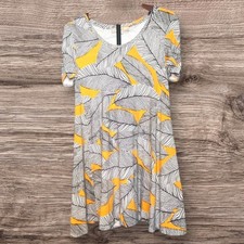 LOFT Womens Swing Short Sleeve Yellow & Black Leaf Print Dress Comfort Vacation