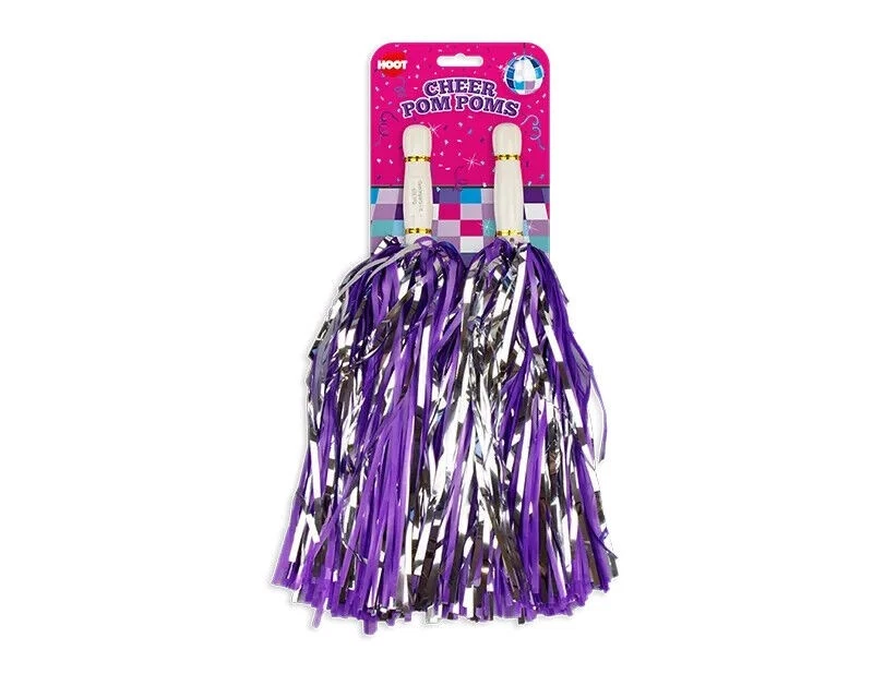 HOOT 1 Pair Silver & Purple Cheerleader Pompoms Pom Poms Dancewear