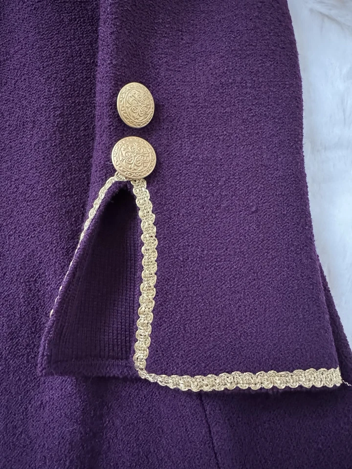 St. John Knit Purple Pant Suit Velvet Collar Gold Trim Size 10/14  - Image 4 of 4