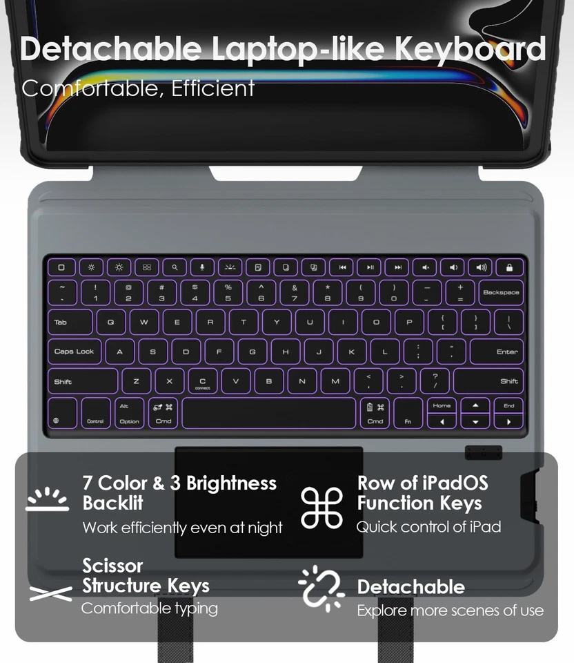 Funda con teclado Carry Go para iPad Pro 13 pulgadas (M4) 2024 con asa, funda resistente... Foto 4 de 4