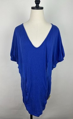 Harajuku Lovers Tunic Shirt Womens Small Cobalt Blue Sheer Panels Deep Vneck Y2K