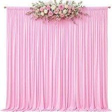 10Ft X 8Ft Photo Backdrop Curtains Pink Wrinkle-Free Polyester Fabric Backdrop D