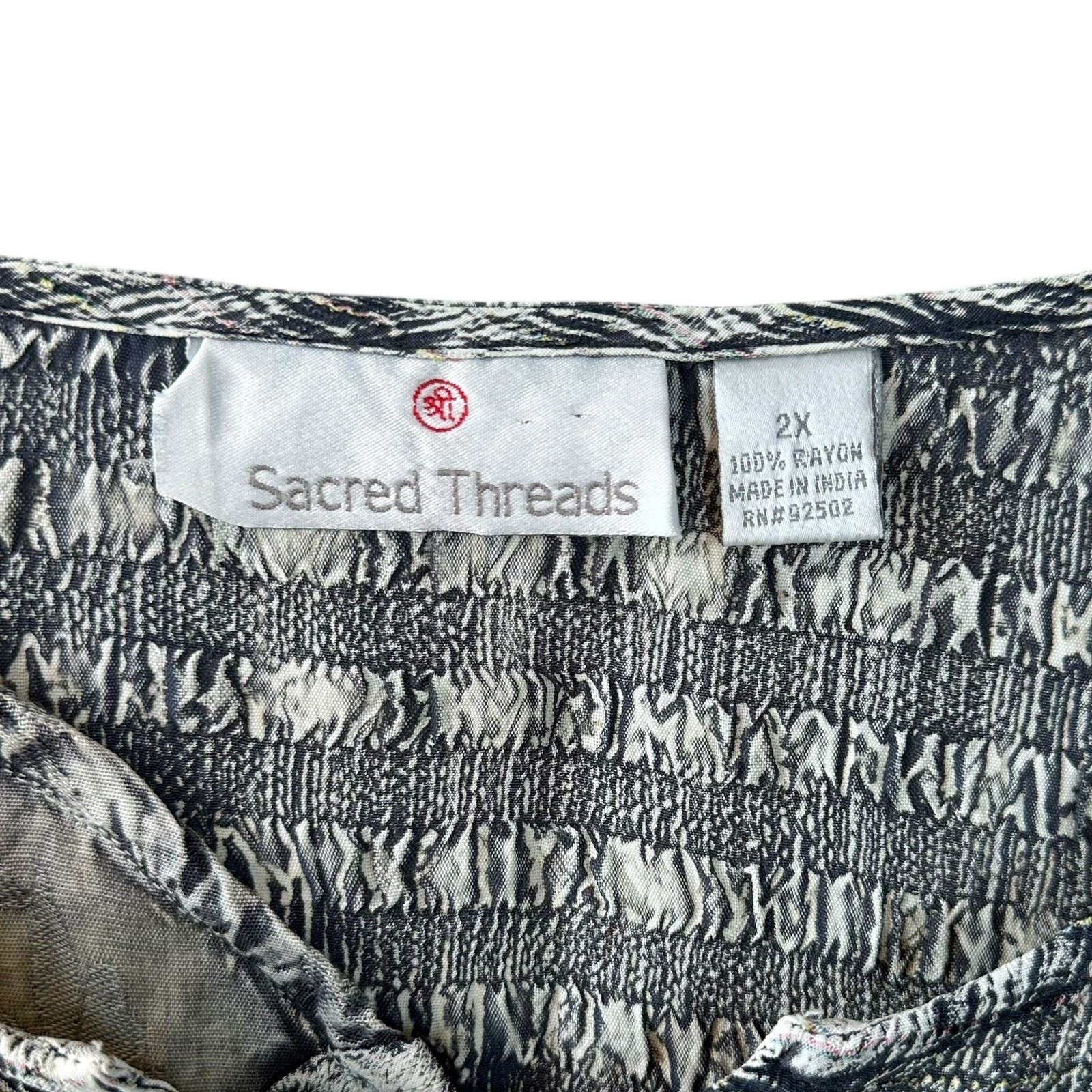 Sacred Threads Patchwork Textured Top Gray Mixed … - image 6