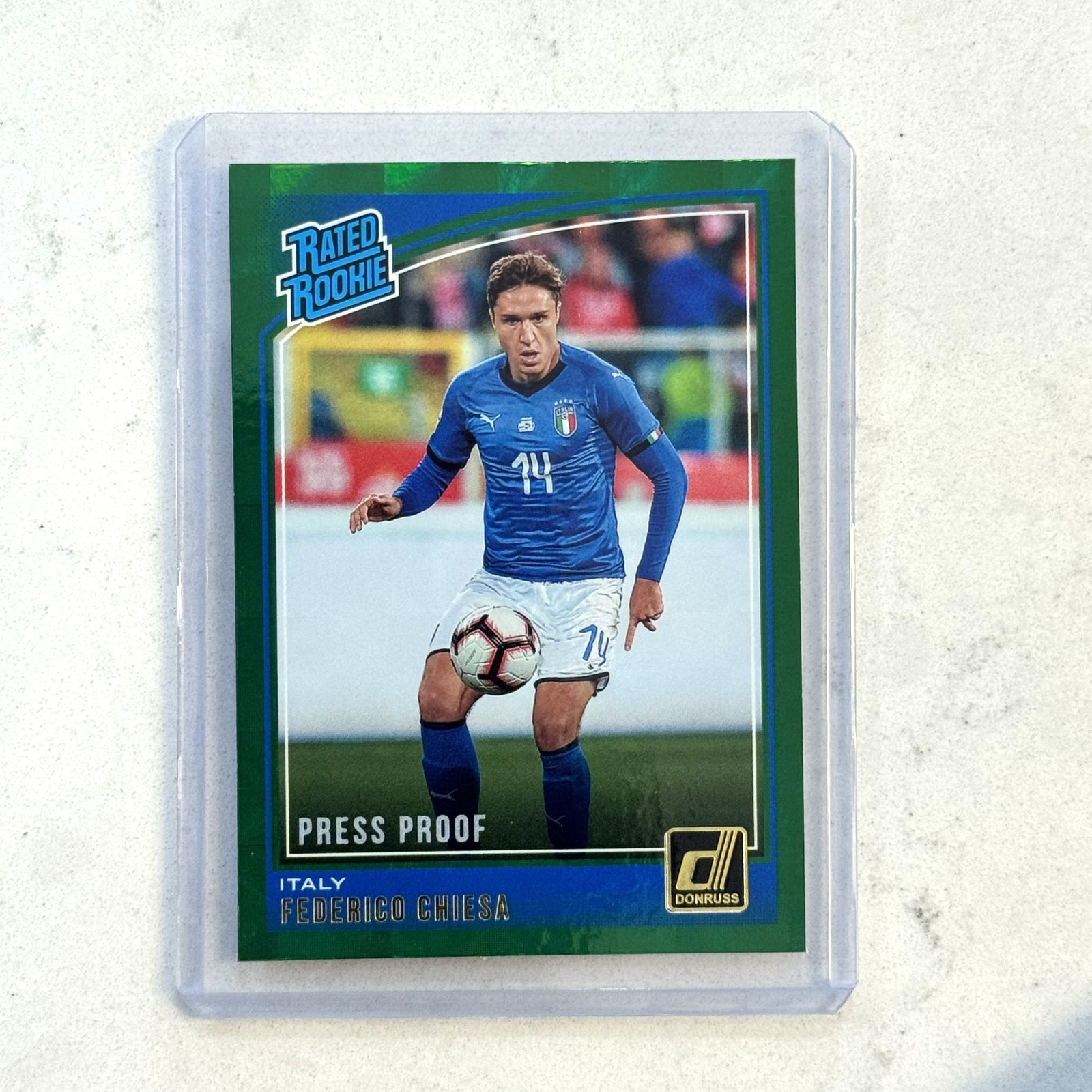 2018-19 Donruss Federico Chiesa Rated Rookie Press Proof Green RC Liverpool