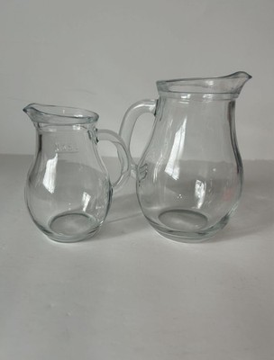 Turkish Pasabahce Clear Art Glass Pitchers Jugs Set of 2