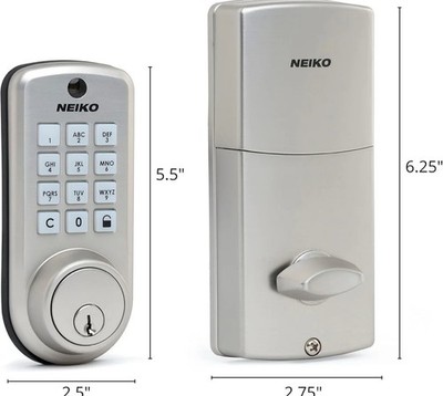 52909A Keyless Electronic Deadbolt Door Lock, Brushed Silver, Battery Powered...