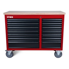 STIER Fahrbare Werkbank XXL doppelt mit 14 Schubladen leer