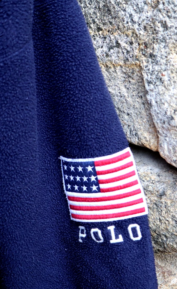 Vtg 90s Polo Ralph Lauren Mens Large USA Flag Superman Fleece Sweatshirt 1/4 zip - Image 3 of 4