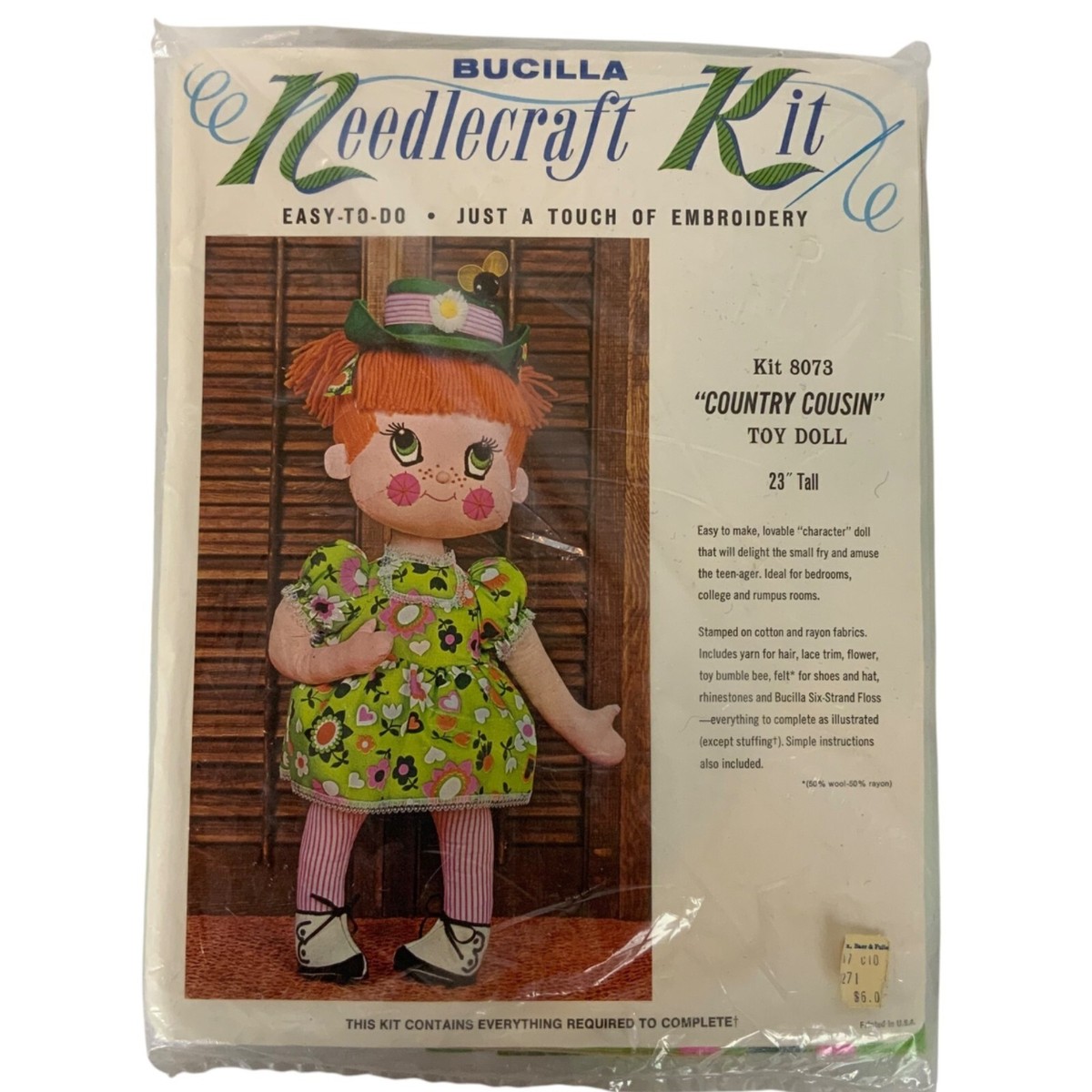 Vintage Bucilla Country Cousin 23 inch Doll Complete Craft Kit
