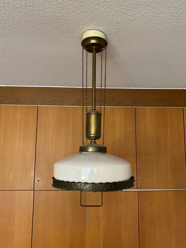 Glas Messing Pendelleuchte • höhenverstellbar circa 1920 - Bild 5 von 6