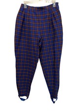 Vintage 80s Blue Plaid Stirrup Pants High Waisted Pleated Punk Preppy Womens 12