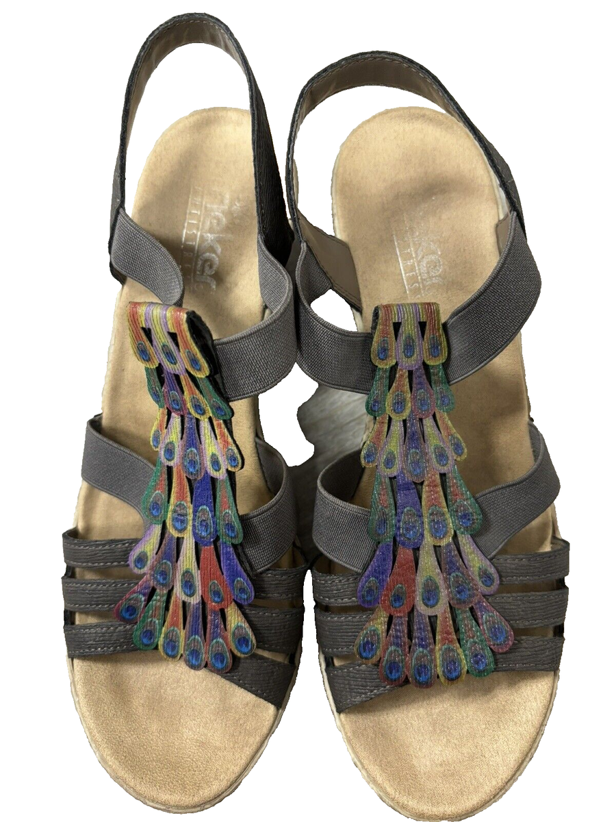 Rieker Women's Wedge Sandals Sz 39 US Brown Multicolor Open Toe