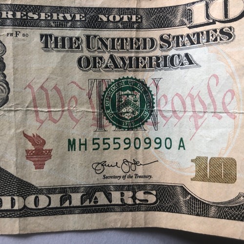 TRINARY REPEATER SERIAL # $10 DOLLAR NOTE BILL MH55590990A (2013 Series) - Picture 3 of 4
