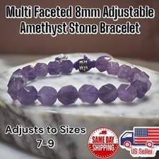 Amethyst Adjustable Multi Faceted Crystal Healing Bracelet Sz 7-9