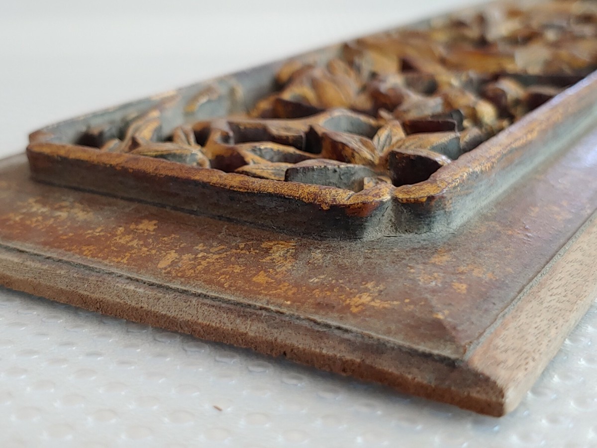 清代金漆木雕琴鹤相随花板Antique Chinese Qing Dynasty Wooden Hand