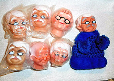 7 FIBRE CRAFT Doll Heads Granny and Grand Pa Craft Sewing Vintage NOS LOT of 7