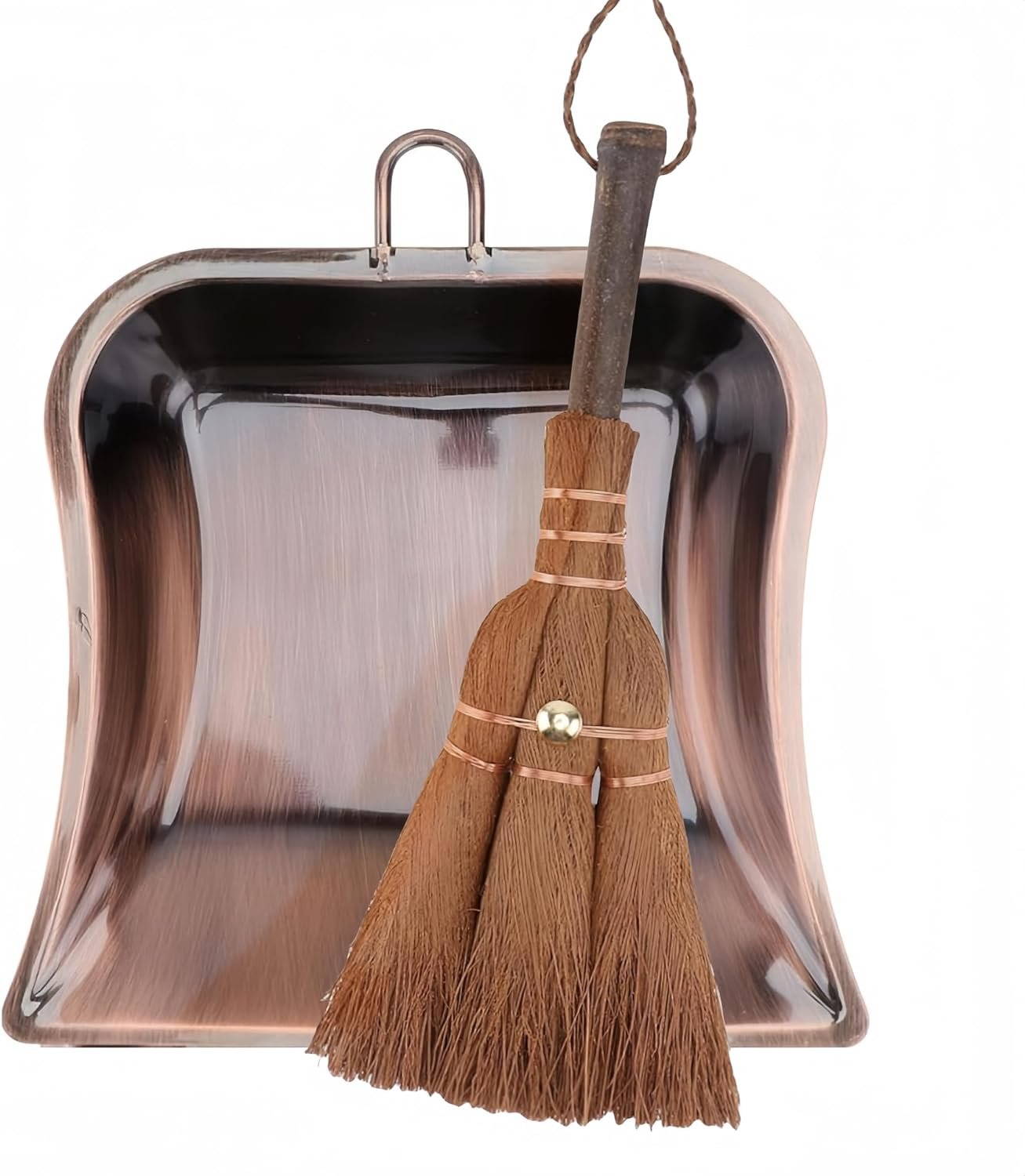 Natural Hand Broom Metal Dustpan and Brush Set Handheld for Fireplace