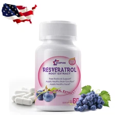 New#Resveratrol Capsules Anti-Aging Antioxidants,Brain Support,Radiant Skin 60pc