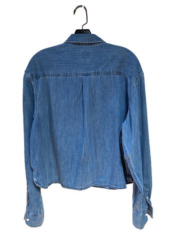 GAP Chambray Denim Crop Work Shirt Blouse Top sz L Tall Button Up Blue Oversized - Picture 3 of 10