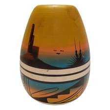 Navajo Vase by Harrison Juan Native American Southwest Hand Painted Scenic
