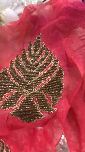 VERY OLD ANTIQUE Vintage 5Pcs Rare Appliques Red Georgette Hand Embroidered Zari - Video 1 of 1