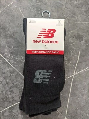 🧦 New Balance Unisex 3 Pack Crew Socks Black Size Small (BRAND NEW) ✅📦