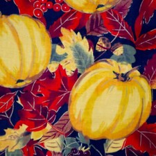 Pumpkins Fall Quilting Cotton Fabric Leaves Autumn 29x82 Remnant Black Red