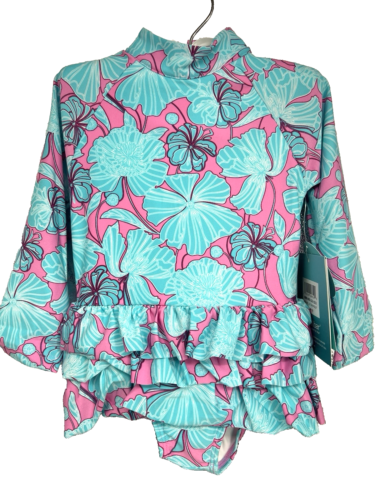 NWT Coolibar UPF 50+ Girls Size 2T Blue Ruffle Kailani Swimsuit Rash Guard