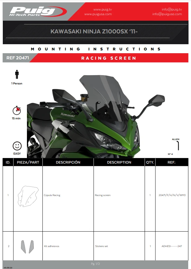 Parabrisas pantalla Puig Racing Dark Smoke Kawasaki Z 1000 SX 2010-2019 Foto 4 de 4