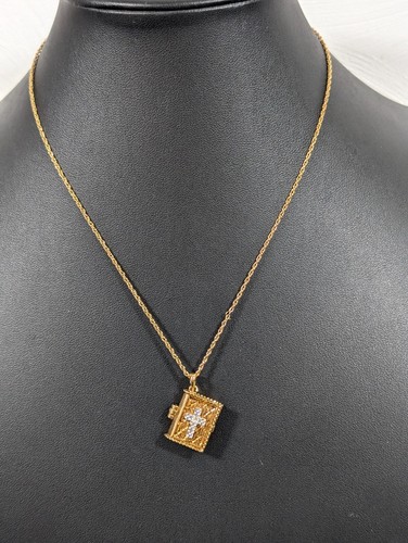 All Things Are Possible Locket Necklace Gold Tone Crystal Cross 19 in - Picture 3 of 11