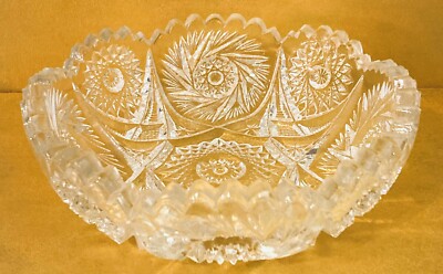 ABP American Brilliant Period Cut Crystal Bowl Round Hobstar Pinwheel Scalloped