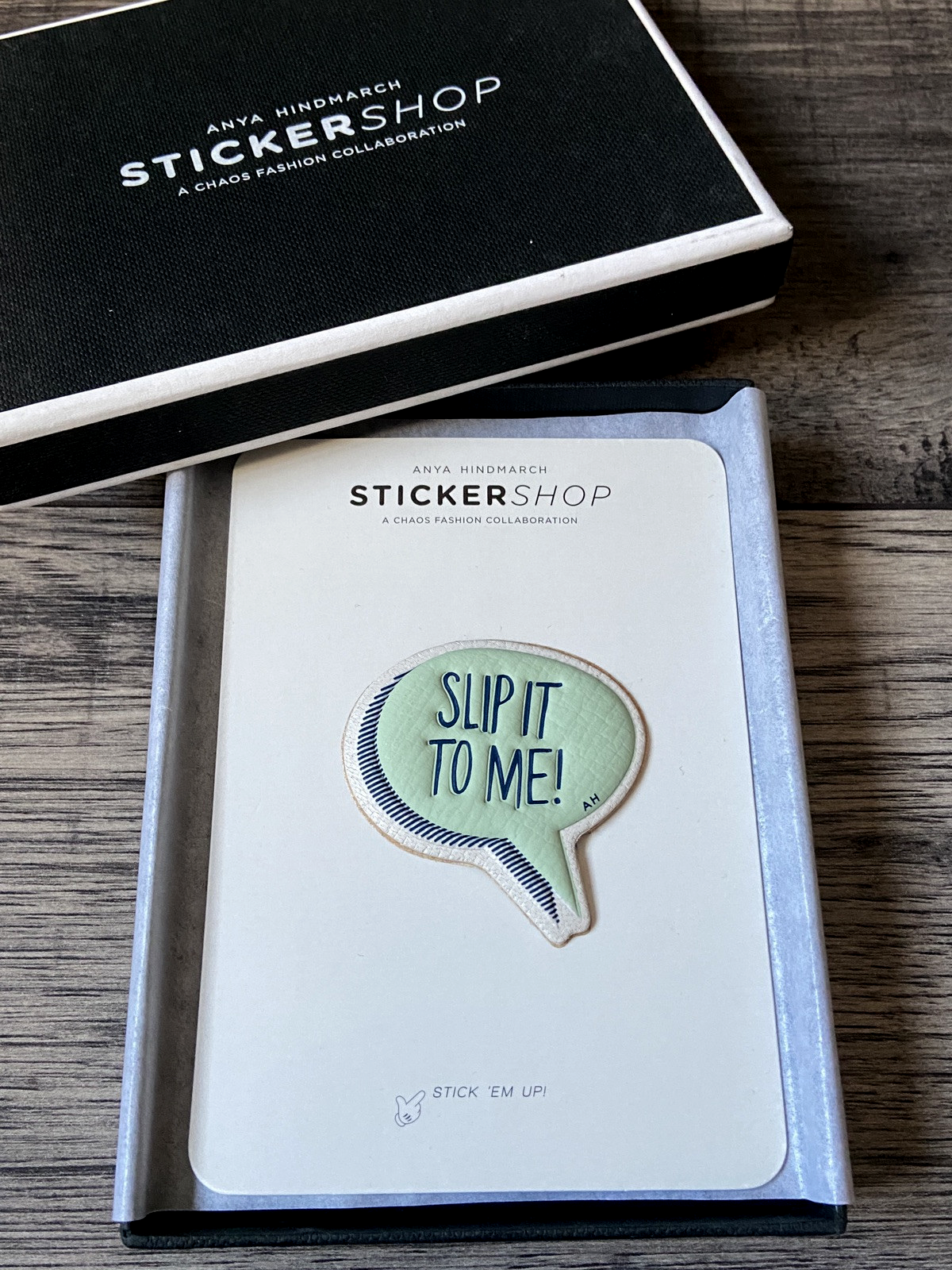 ANYA HINDMARCH CAPRA LEATHER ""SLIP IT TO ME"" SPEECH BUBBLE STICKER BNIB