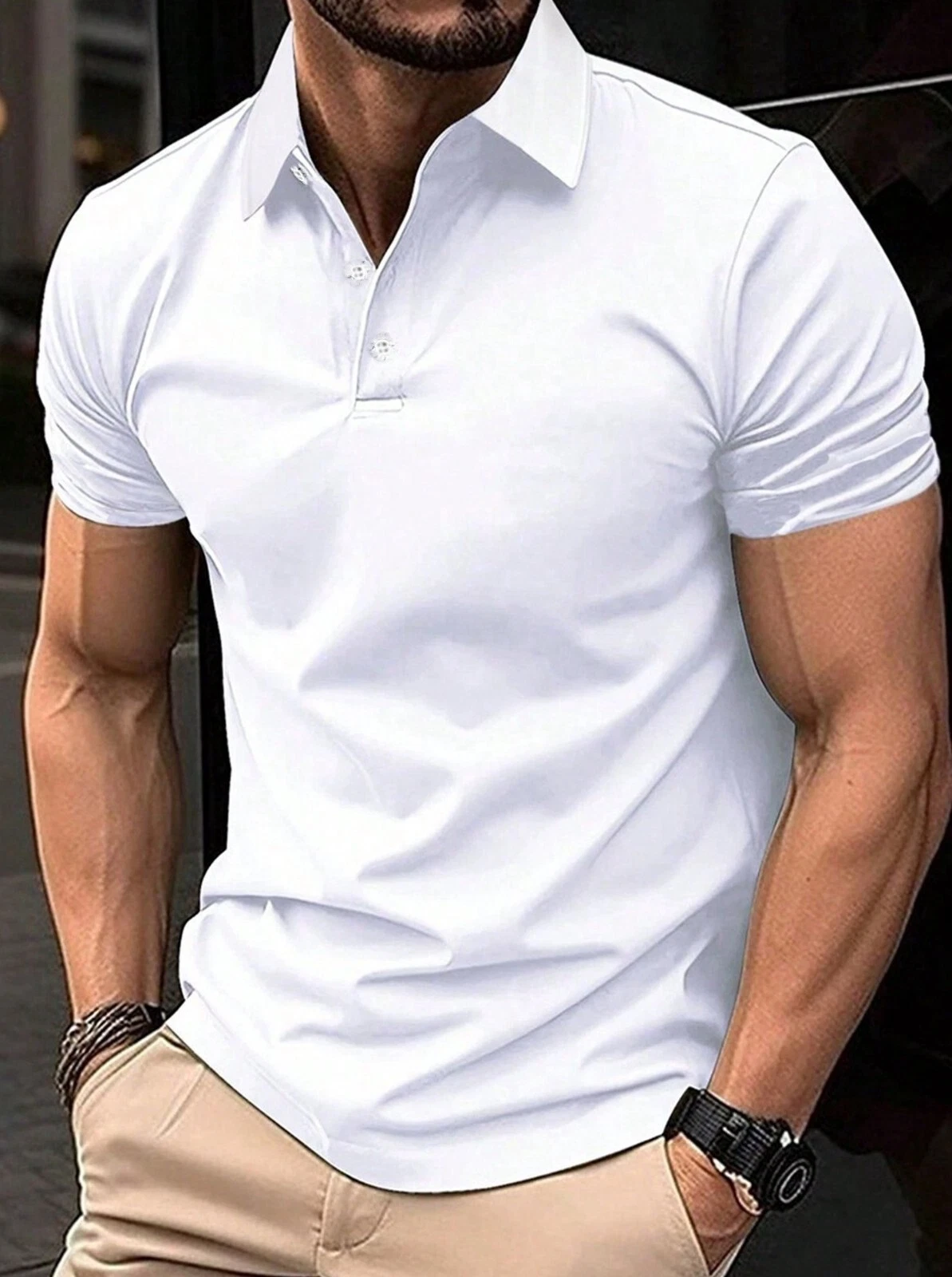 Polo T Shirt Men Button Neck Solid White Golf Sport Fitness Shirt - Picture 1 of 2