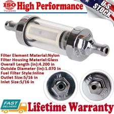 Universal Chrome Plated 5/16" Hose Barb Inlet Outlet Clear View Gas Fuel Filter