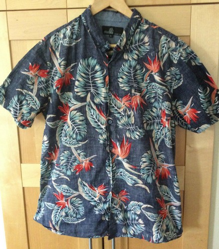Camisa de campamento floral de tela hawaiana azul marino Molokai Surf Co. para hombre XL - Imagen 2 de 3
