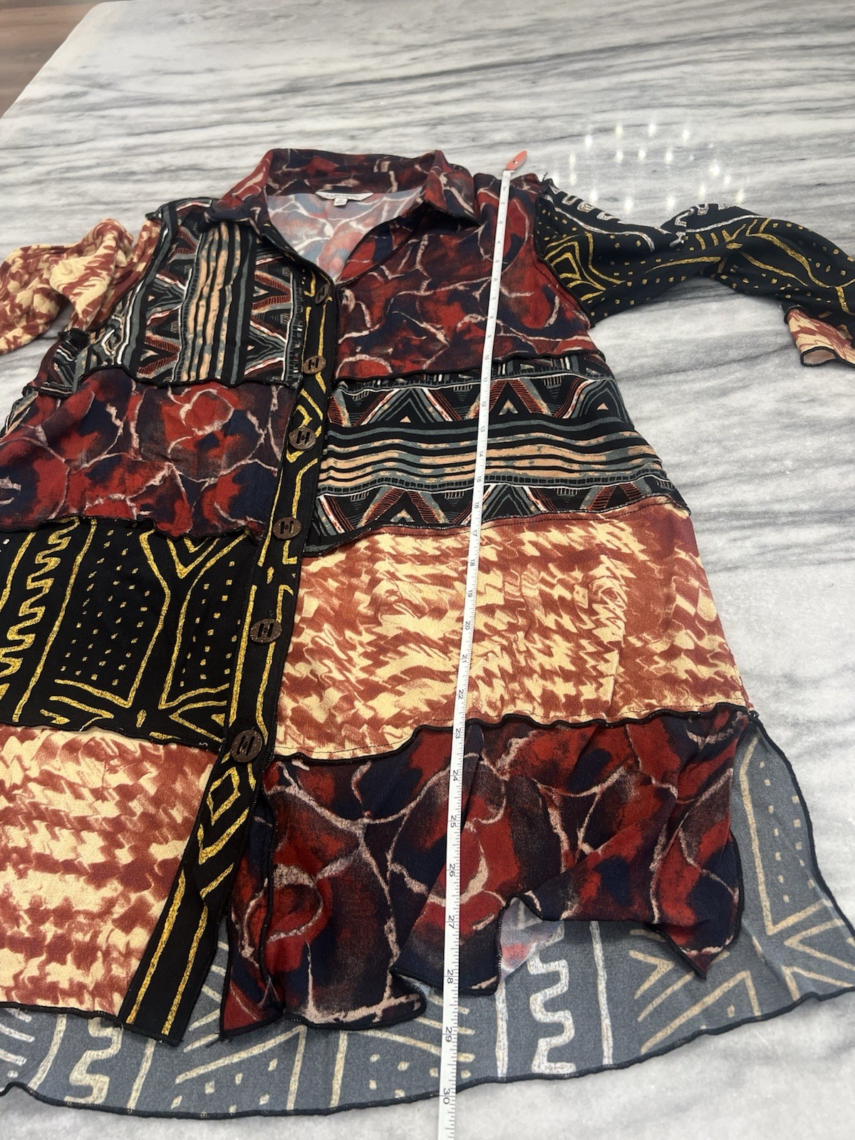 John Mark multicolor patchwork button-down tunic … - image 7