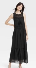 Women's Sheer Chiffon Maxi Dress - A New Day Black M