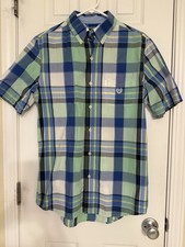 Chaps Button Up Shirt Men's Small Blue Green Plaid Short Sleeve Casual Preowned