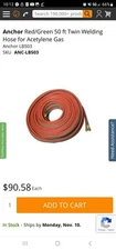 Anchor twin welding hose! Length: 50 foot Size: 1/4 First Line Quality!!!