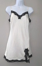 Victoria's Secret Ivory Satin Slip Dress Lace Trim Sz Small Coquette Fairy Y2K 