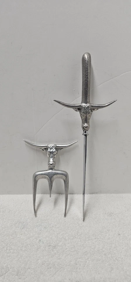 Tenedor para tallar carne Texas Longhorn Steer Head y cuchillo para tallar Sheffield England Foto 4 de 4