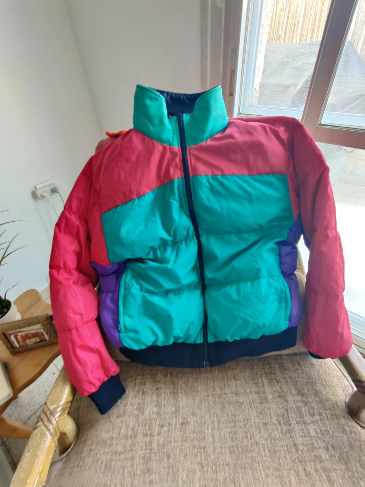 Vintage 90s Columbia Reversible Puffer Jacket XL Teal Magenta Purple Ski Retro