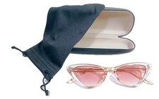 Lady's Classic Cat's Eye Sunglasses With Champagne Frame And Pink Lenses.
