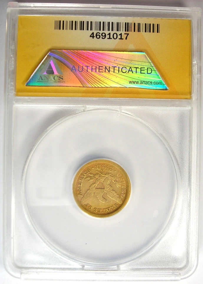 1868-S Liberty Gold Quarter Eagle $2.50. Certified ANACS VF35 Detail - Rare Date - Image 3 of 4