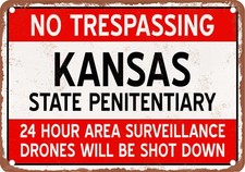 Metal Sign - KANSAS Prison Drones Will Be Shot Down - Vintage Rusty Look