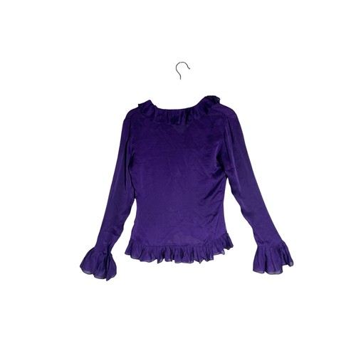 Blusa Lauren Ralph Lauren Seda Volantes Frontales Púrpura Manga Campana Top Talla 4 - Imagen 4 de 10