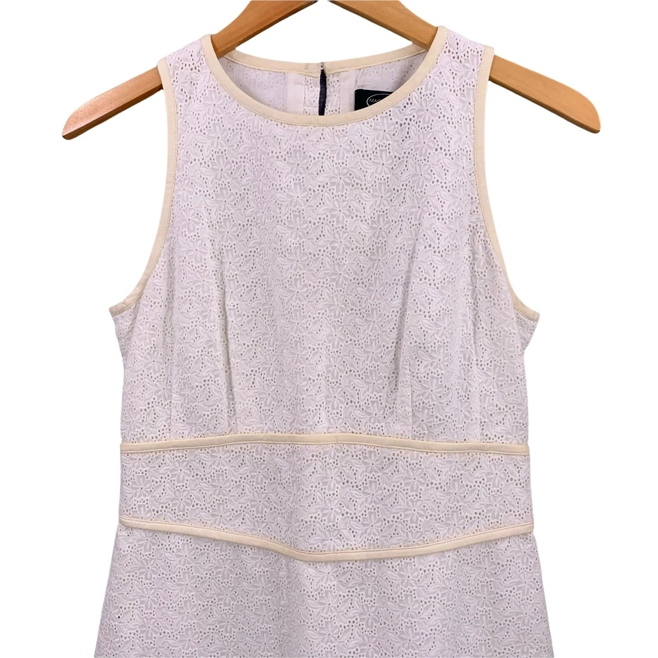 Nuevo con etiquetas Vestido Vaina Magaschoni Blanco Algodón Ojales Cuero Talla 6 Foto 3 de 4