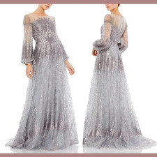 NWT Mac Duggal [ 22 ] 20307 Jewel Encrusted Illusion Long Sleeve ALine Gown S726